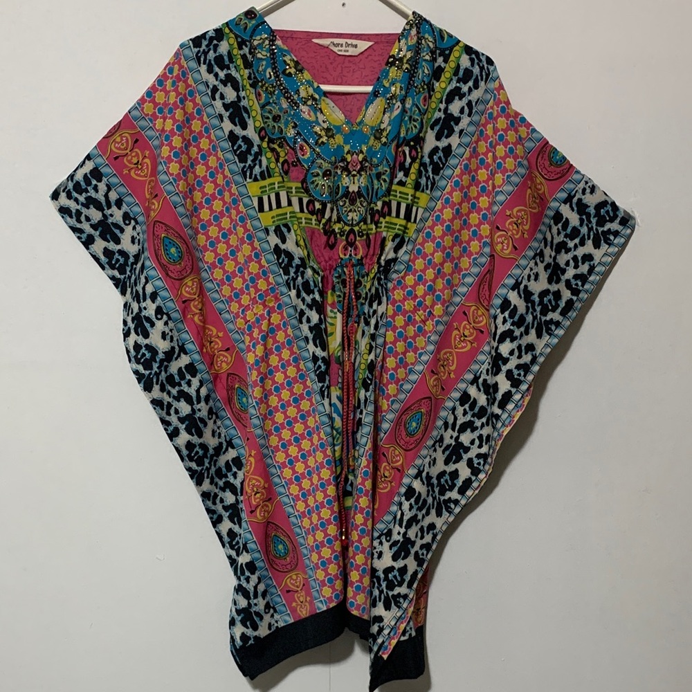 Shore Drive Colorful Patterned Beachy Cover UpPoncho Style